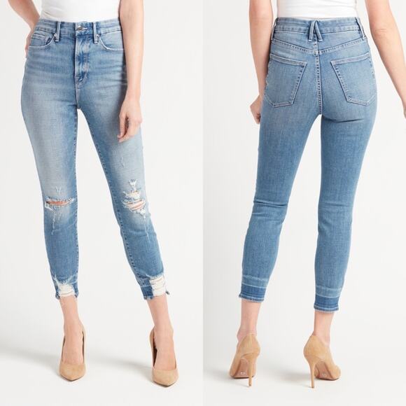 Good American Good Waist Crop Ripped With Chewed Hem Women's Jeans  - Size: 0/25 - Picture 1 of 16